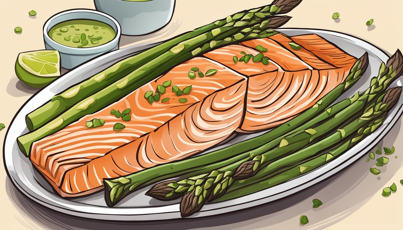 A plate of baked salmon and asparagus surrounded by 9 weight loss meal plans for diabetics