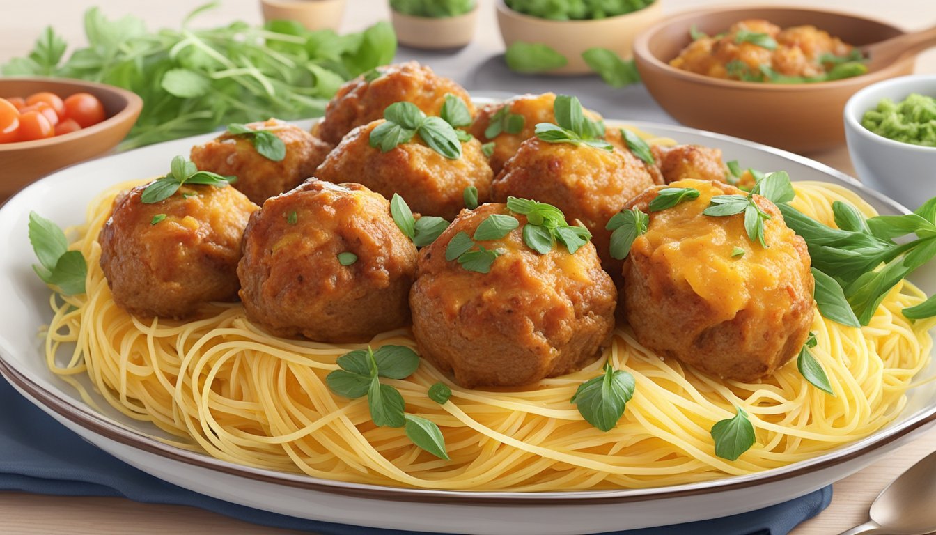 A plate of spaghetti squash topped with turkey meatballs, surrounded by a variety of healthy meal plans for diabetics