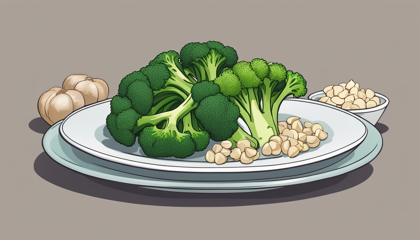 A plate of steamed broccoli with garlic surrounded by heart-healthy diabetic meal plans