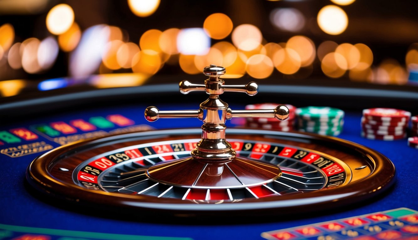 Roda roulette berputar di antarmuka kasino online yang cerah