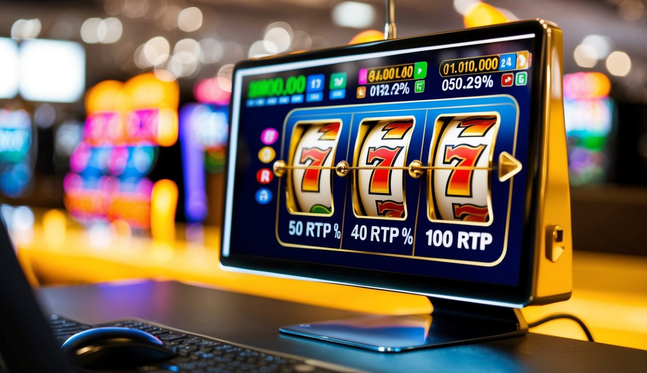 Sebuah mesin slot online berwarna-warni dengan persentase RTP tinggi yang ditampilkan di layar