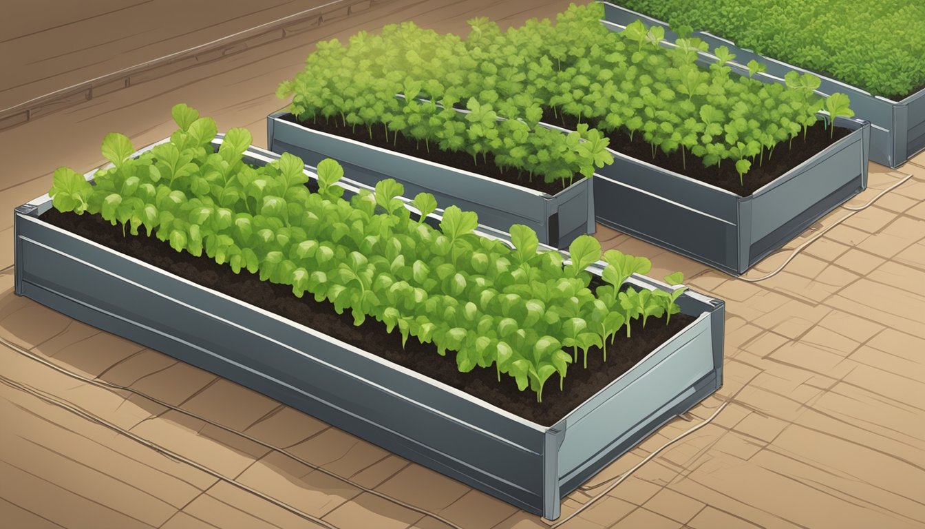 Healthy vegetable seedlings spaced apart in a well-ventilated, sunny environment with proper drainage and minimal moisture