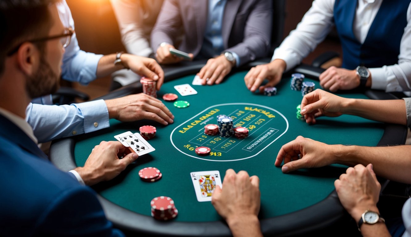 Sekelompok pemula bermain blackjack online, mengikuti panduan