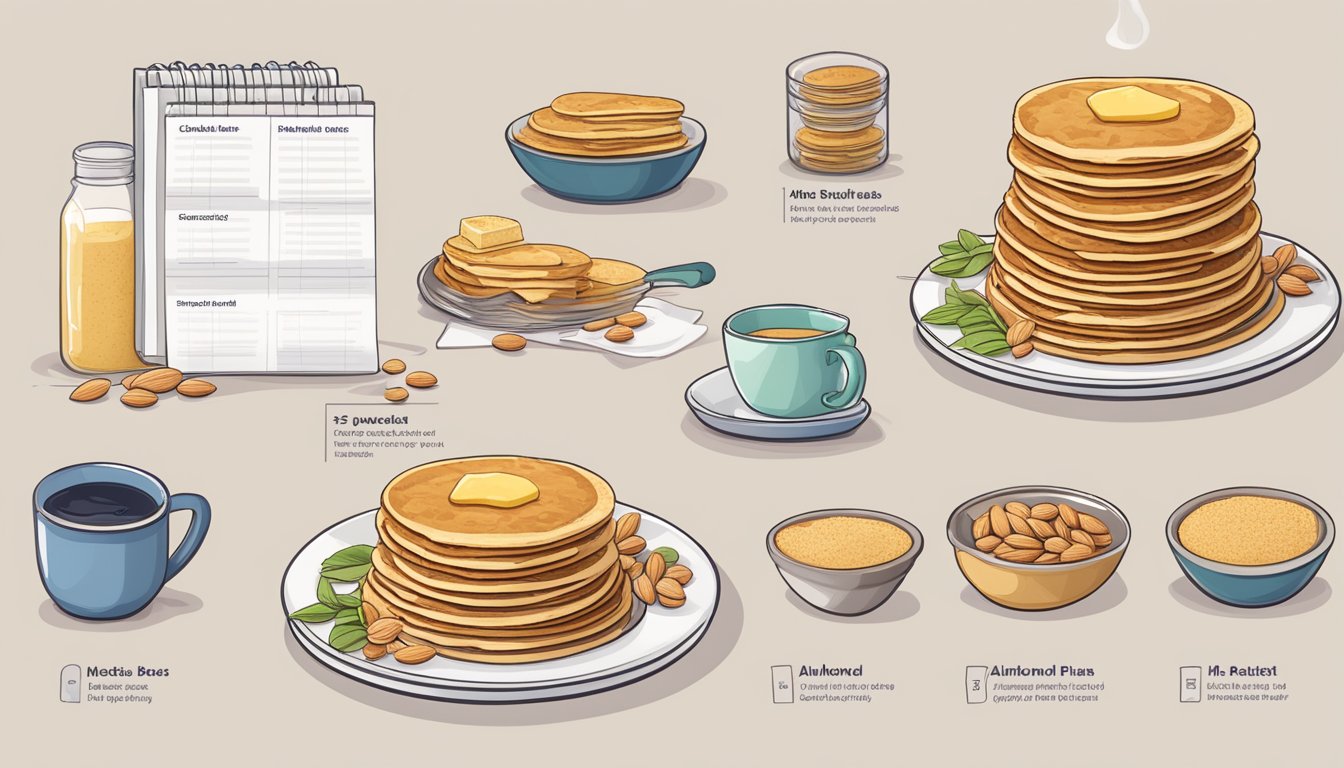 A stack of almond flour pancakes surrounded by 12 meal plans, with a focus on bone health for diabetics