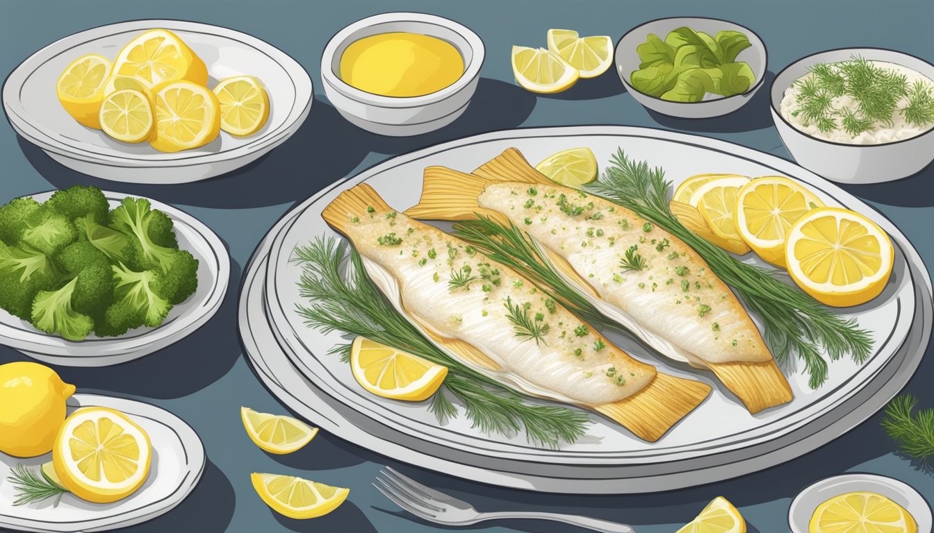 A plate of baked cod with lemon and dill surrounded by 12 different meal plans for diabetics, emphasizing bone health