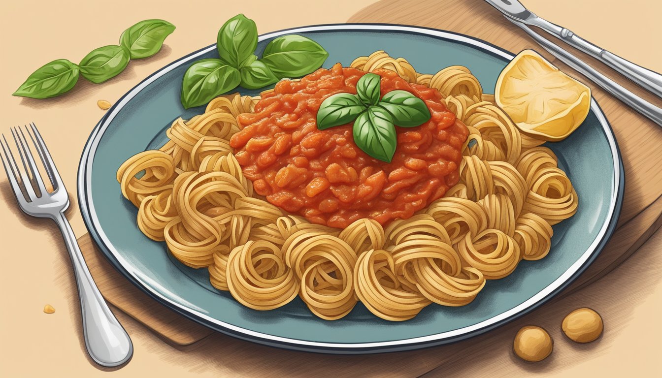 A plate of whole wheat pasta with tomato sauce surrounded by 9 meal plans for managing menopause and diabetes