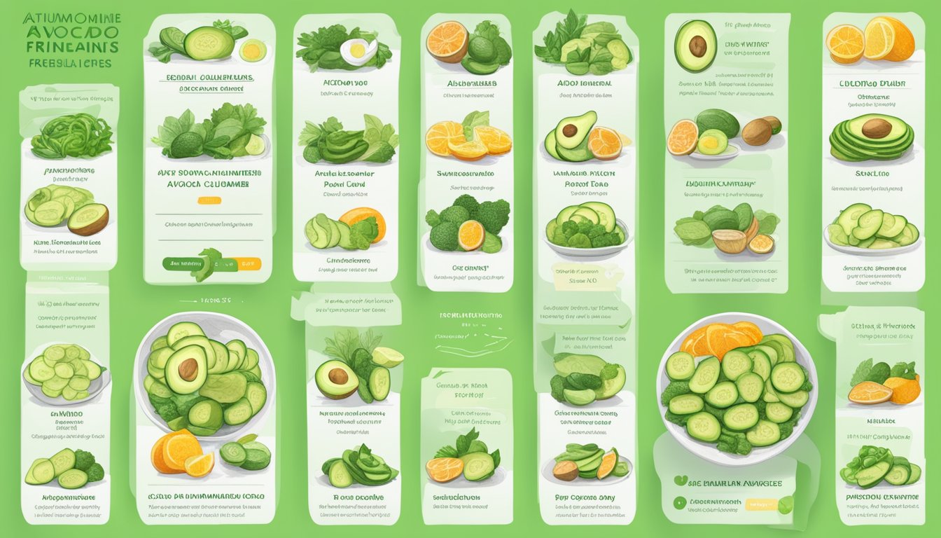 A vibrant avocado-cucumber salad surrounded by 10 meal plans, each labeled "Autoimmune-Friendly Diabetic."