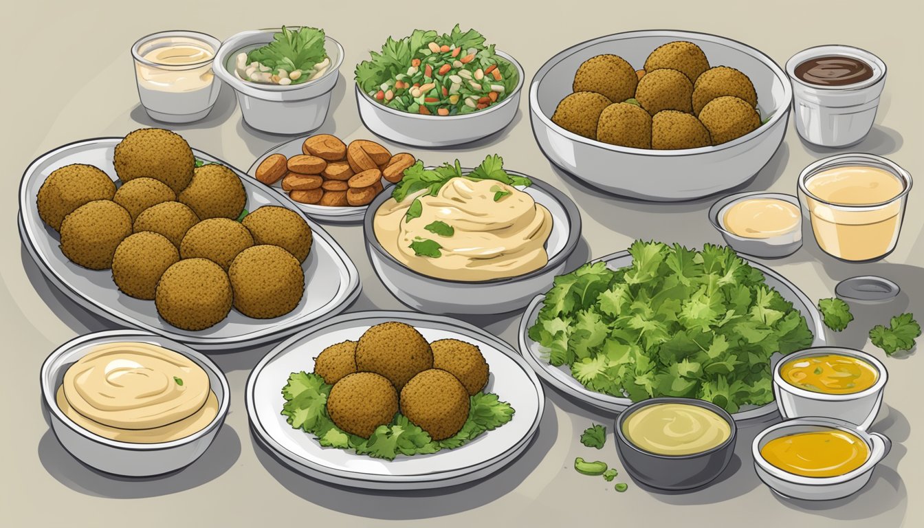 A plate of baked falafel with a drizzle of tahini sauce surrounded by 12 different meal plans for diabetics