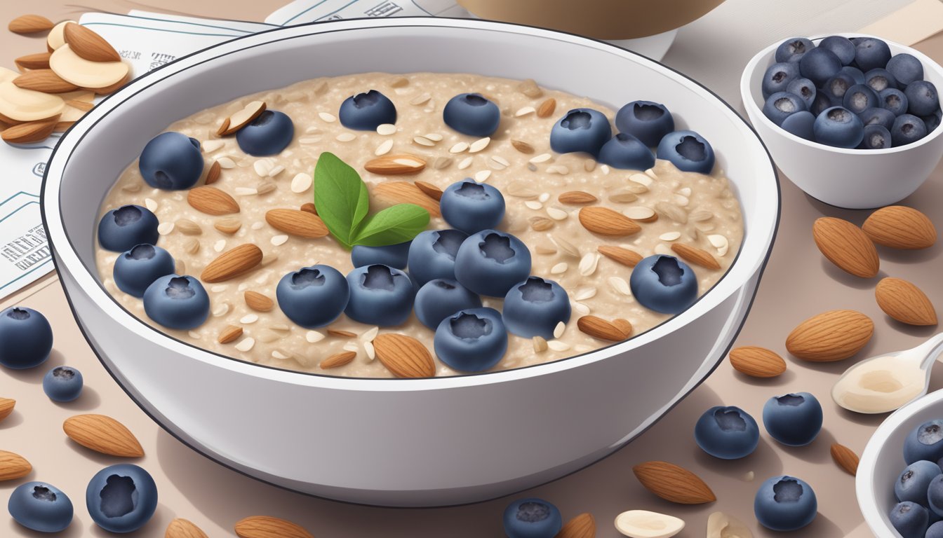 A bowl of blueberry almond overnight oats surrounded by 11 meal plans for diabetics, with a focus on ear health