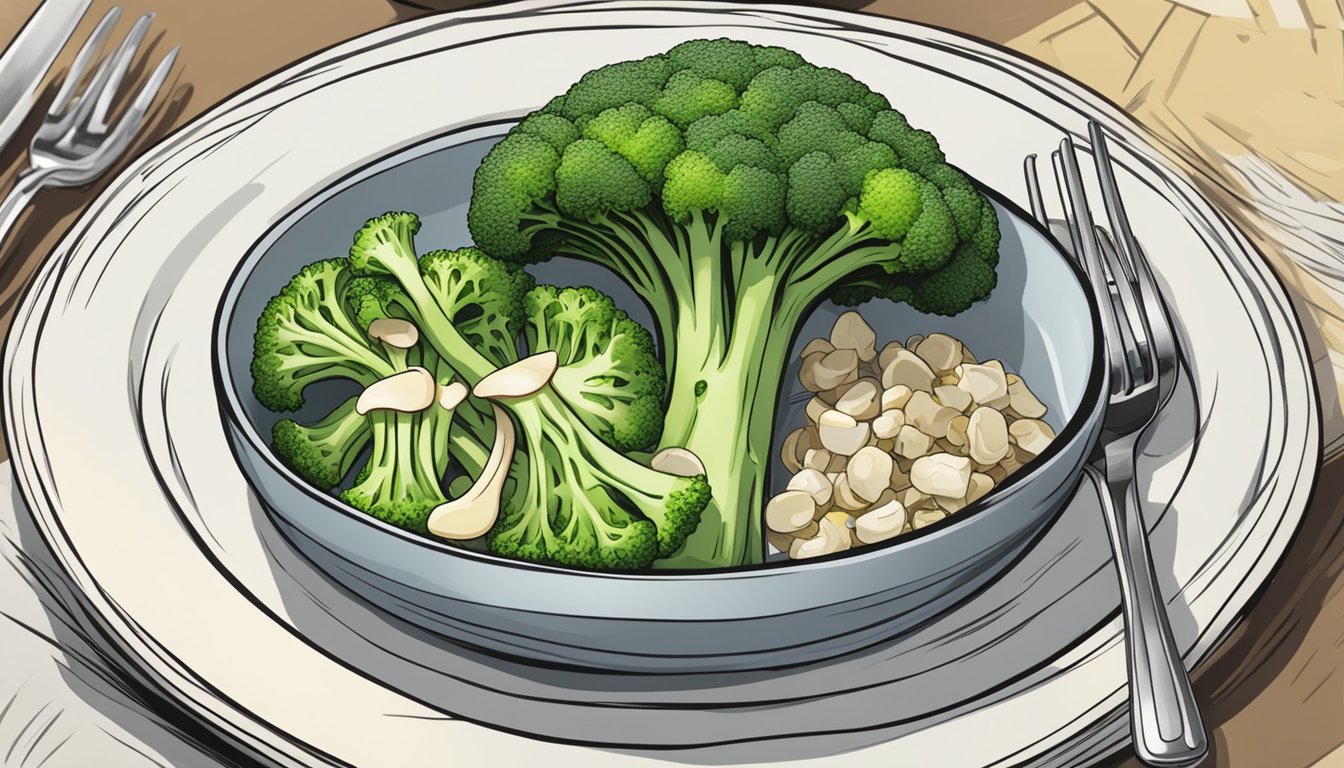 Steamed broccoli with garlic on a plate surrounded by kidney-friendly diabetic meal plans