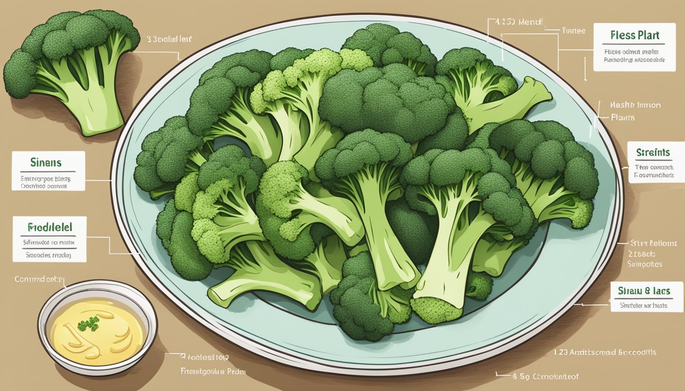 A plate of steamed broccoli florets surrounded by 13 different sinus health meal plans for diabetics