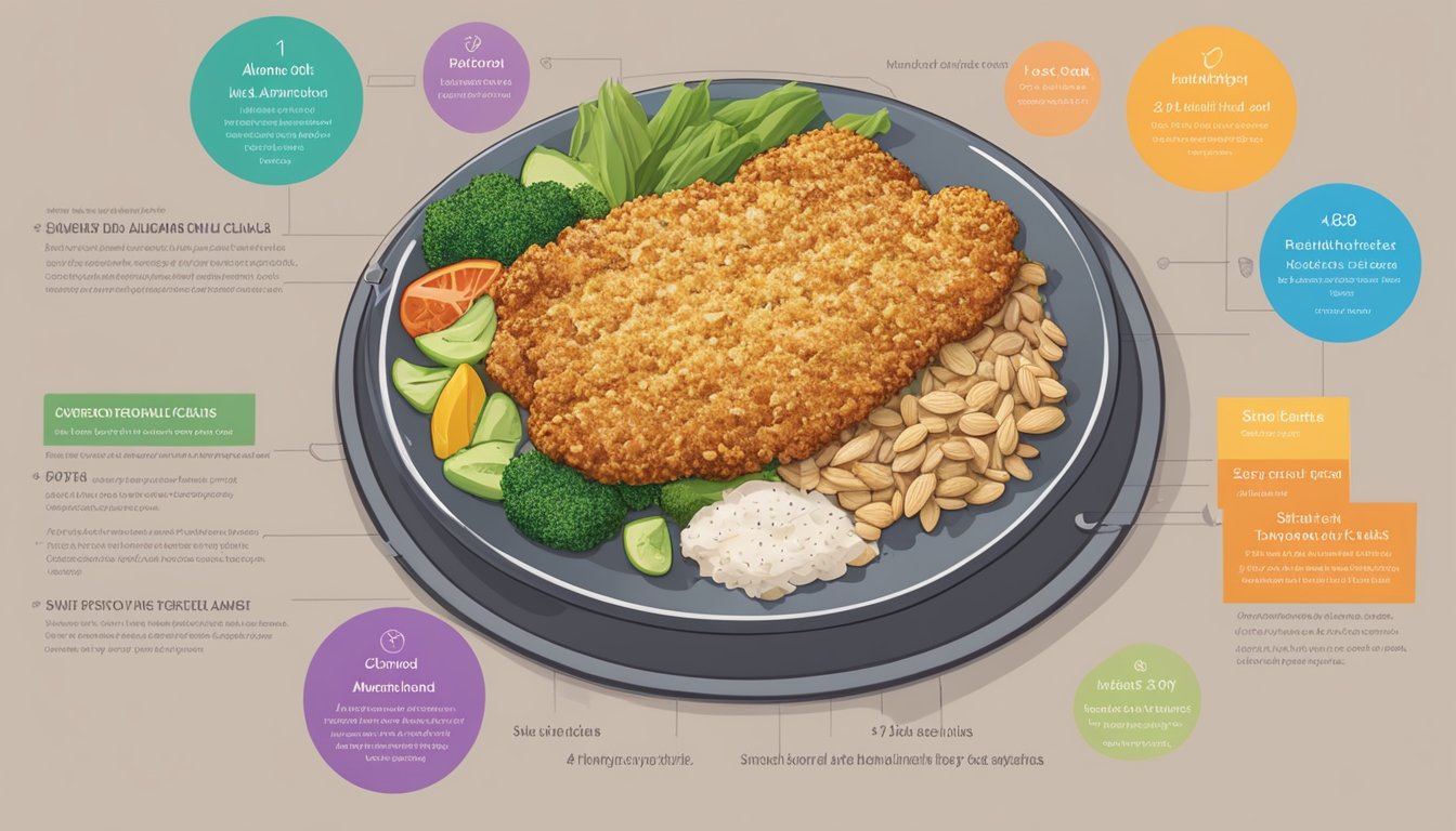 A plate of almond-crusted chicken surrounded by 13 colorful sinus health meal plans for diabetics