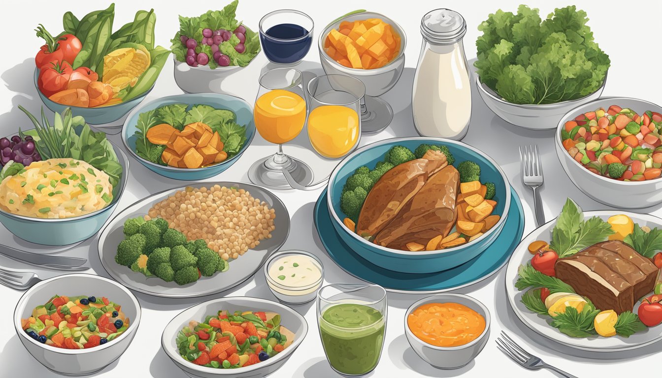 A table set with six different meal plans, each featuring a variety of colorful and nutrient-rich foods, specifically designed for diabetics to promote prostate health