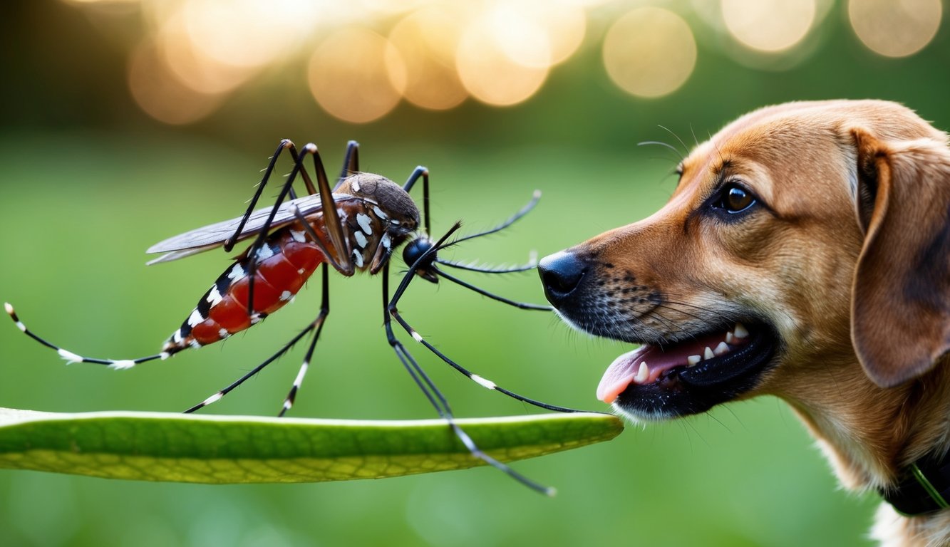 Heartworm Disease in Dogs: Prevention, Symptoms, and Treatment Options 3 A mosquito bites a dog, transmitting heartworm larvae into its bloodstream. The larvae mature into adult worms, causing heartworm disease