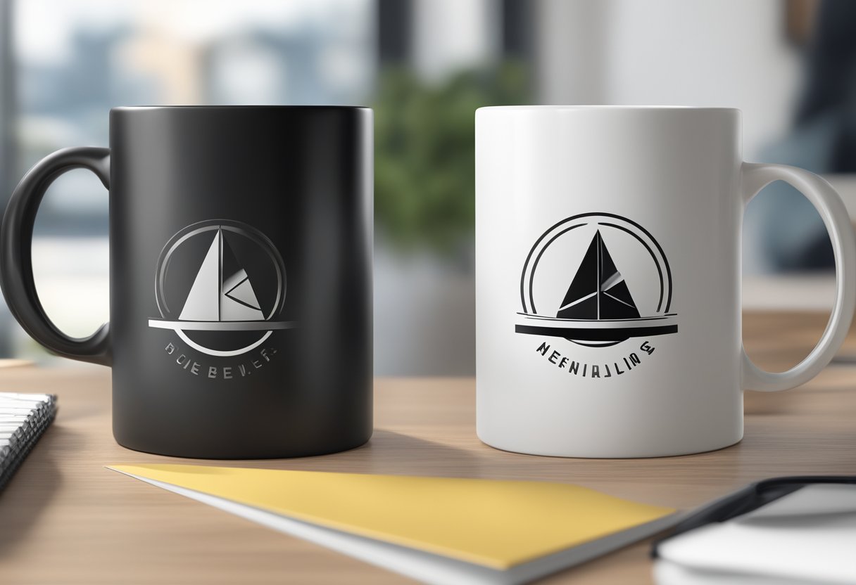 A sleek, modern logo displayed on various merchandise items such as mugs, notebooks, and t-shirts. The logo is prominently featured and stands out against a clean, minimalist background