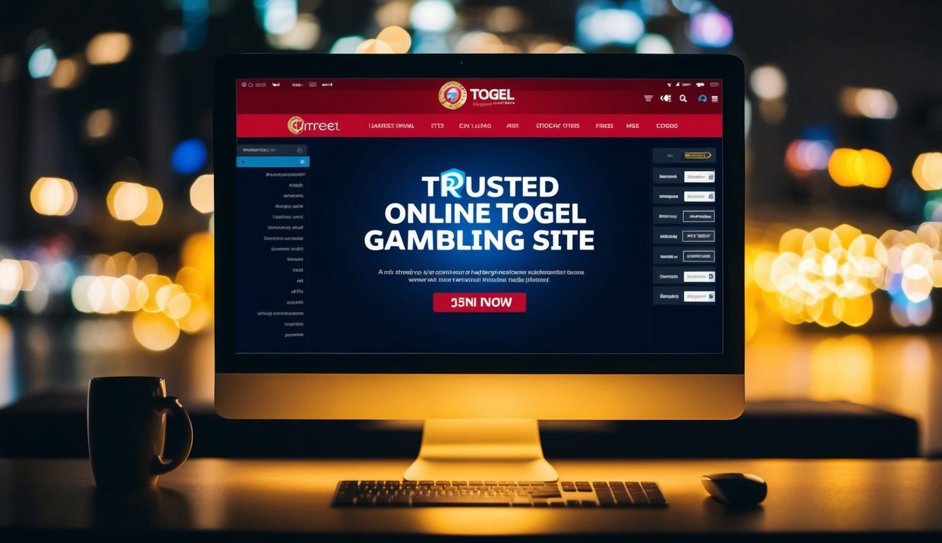 Sebuah layar komputer yang bersinar menampilkan situs perjudian Togel online terpercaya dengan antarmuka yang ramping dan modern