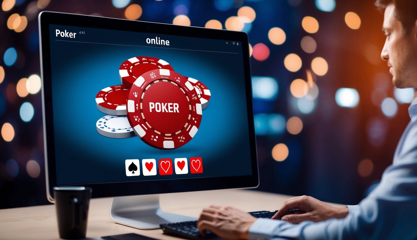 Sebuah layar komputer yang menampilkan poker online dengan obrolan langsung dan dukungan pelanggan 24 jam