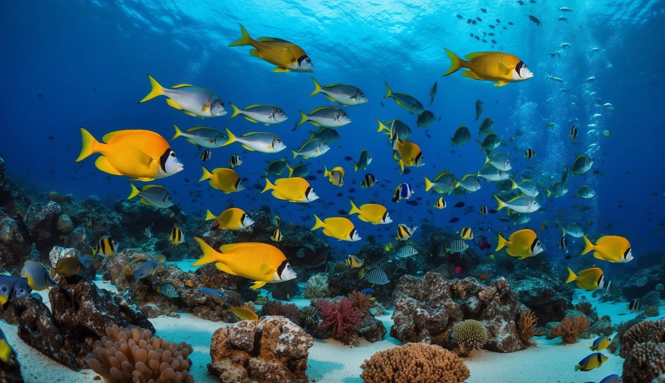 Dunia bawah laut yang ramai dengan ikan berwarna-warni dan aksi tembak yang dinamis