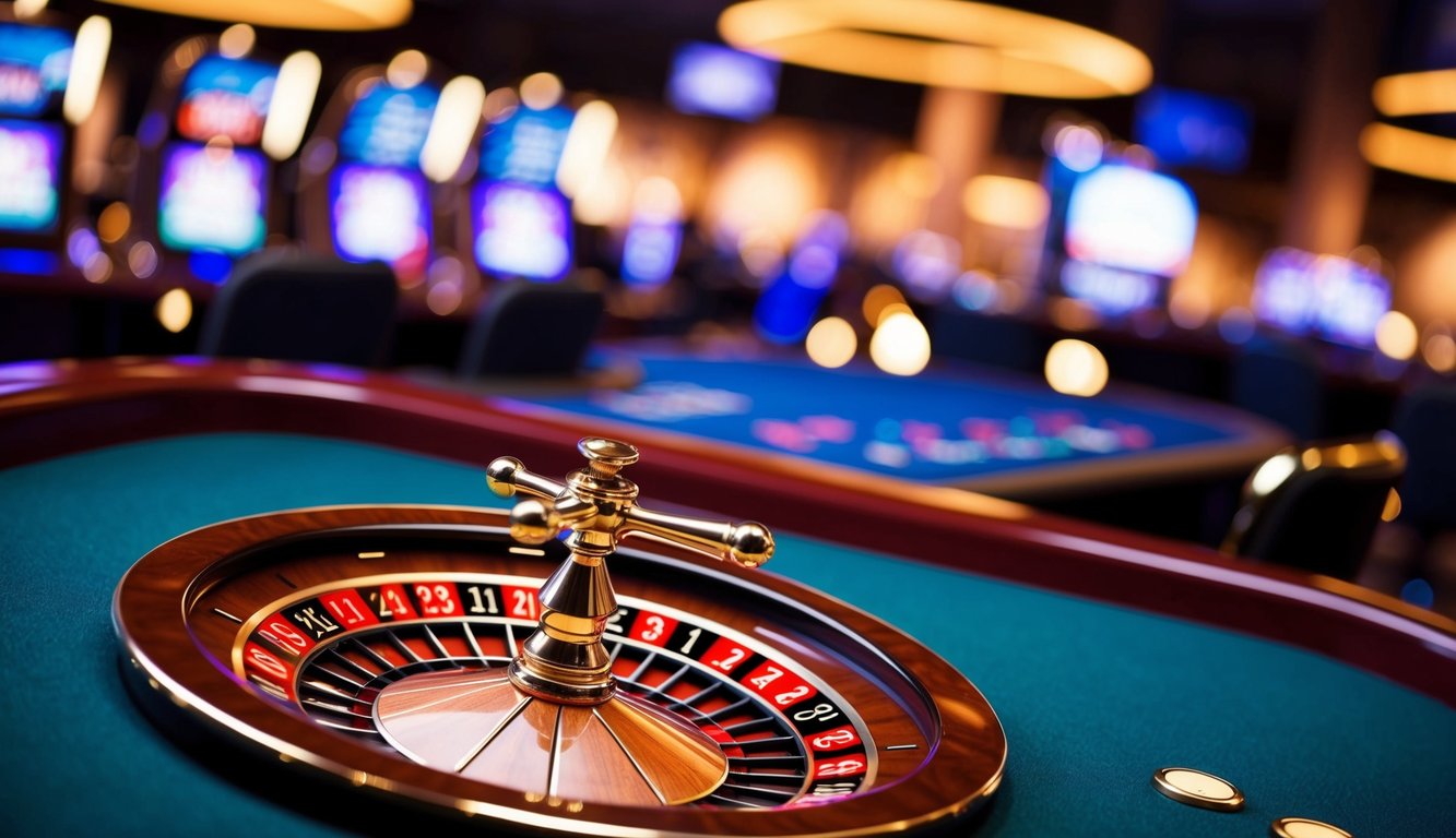 Roda roulette yang berputar di antarmuka kasino online yang cerah