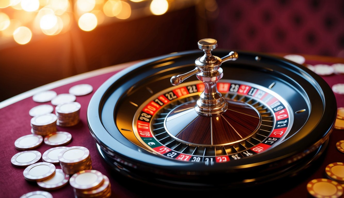 Roda roulette berputar dengan chip yang tersebar di meja