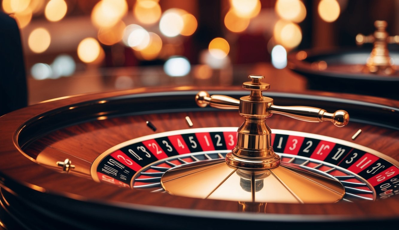 Roda roulette yang berputar dengan simbol transaksi online dan kunci keamanan