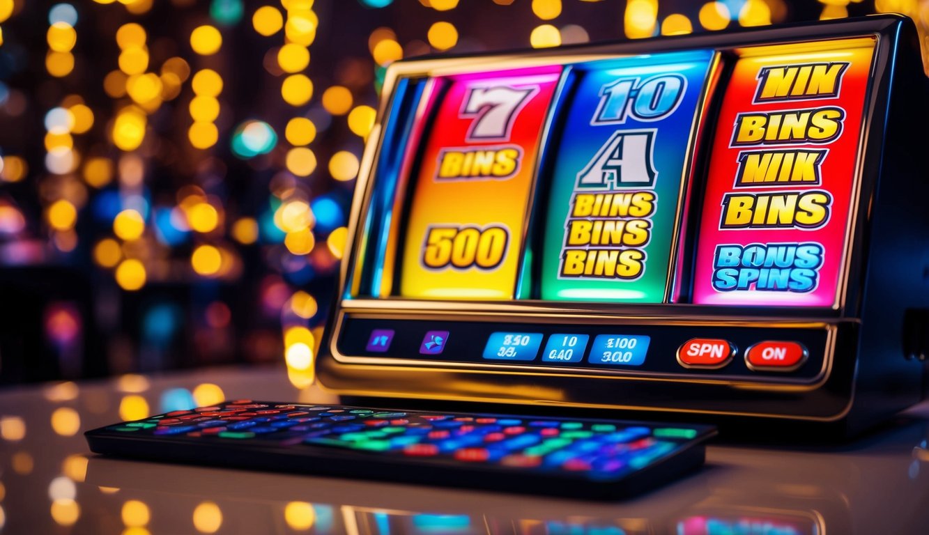 Mesin slot online berwarna-warni dengan simbol bonus dan putaran gratis