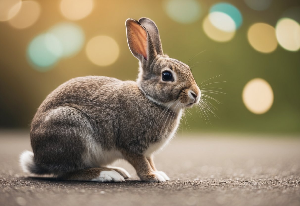 A rabbit sitting still, eyes half-closed, as it leans into gentle strokes from a handless figure