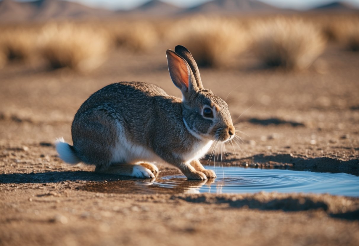 A rabbit in a dry, arid landscape, searching for water