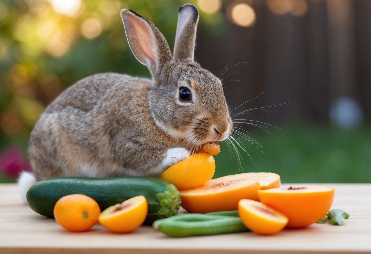 A rabbit nibbles on soft fruits and vegetables, using its strong back teeth to adapt to life without front teeth