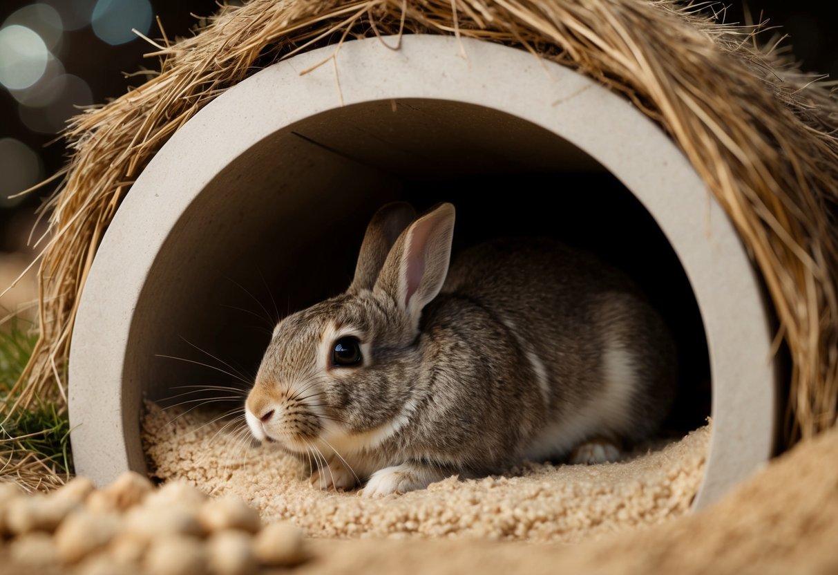 A rabbit nestled in a cozy, enclosed burrow with soft bedding and a secure, sturdy entrance