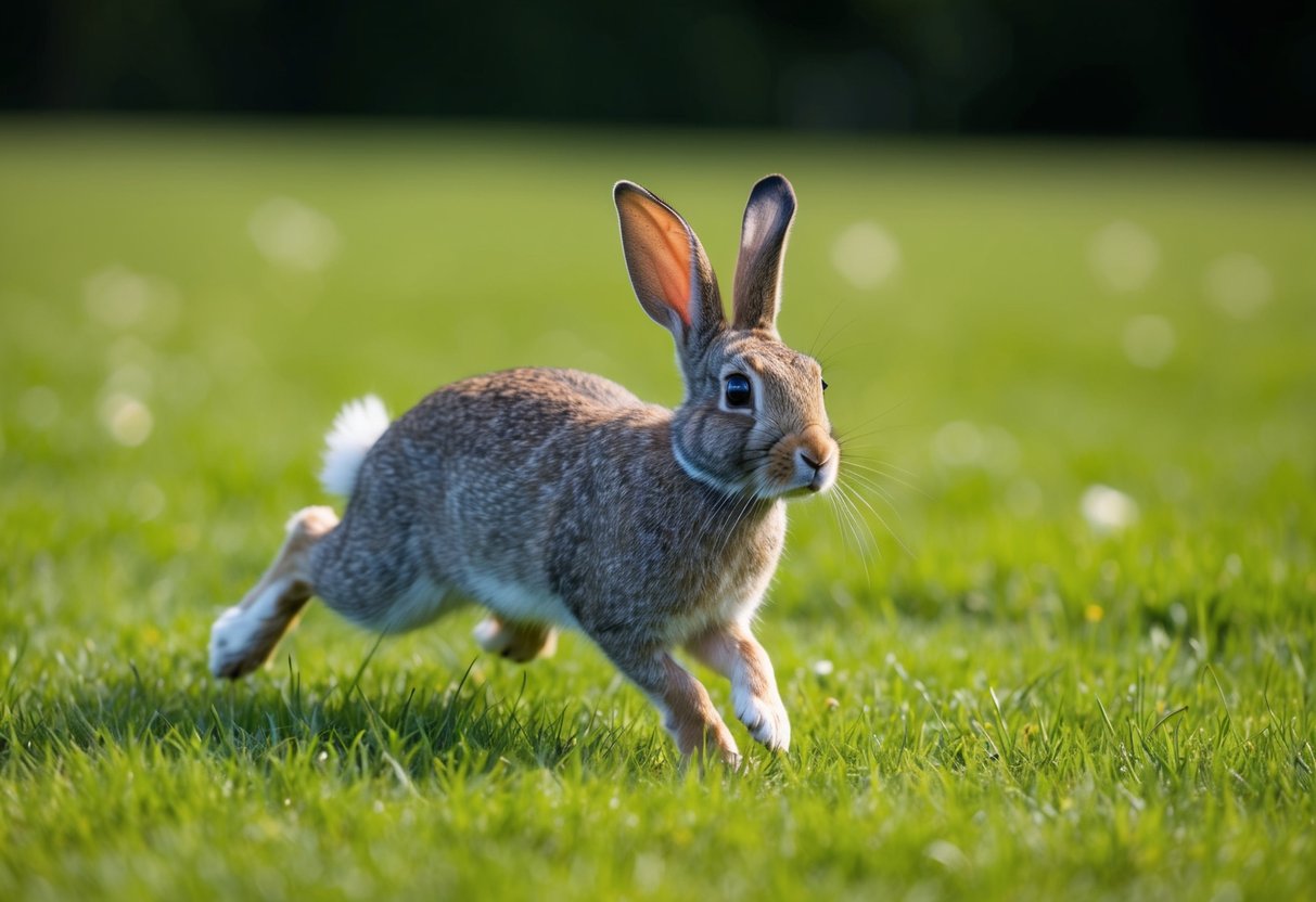 A rabbit hopping through a lush field, with a playful and energetic demeanor, exuding the vitality and curiosity of a 14-year-old human