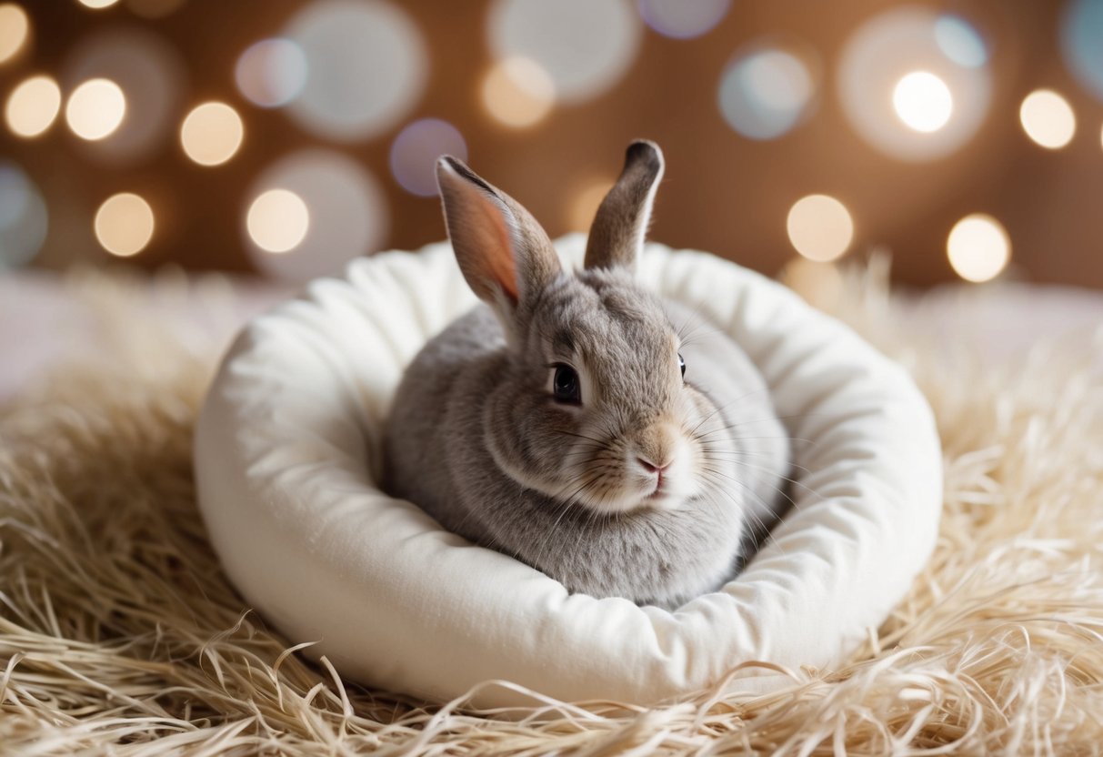 A cozy rabbit nest with soft blankets and pillows