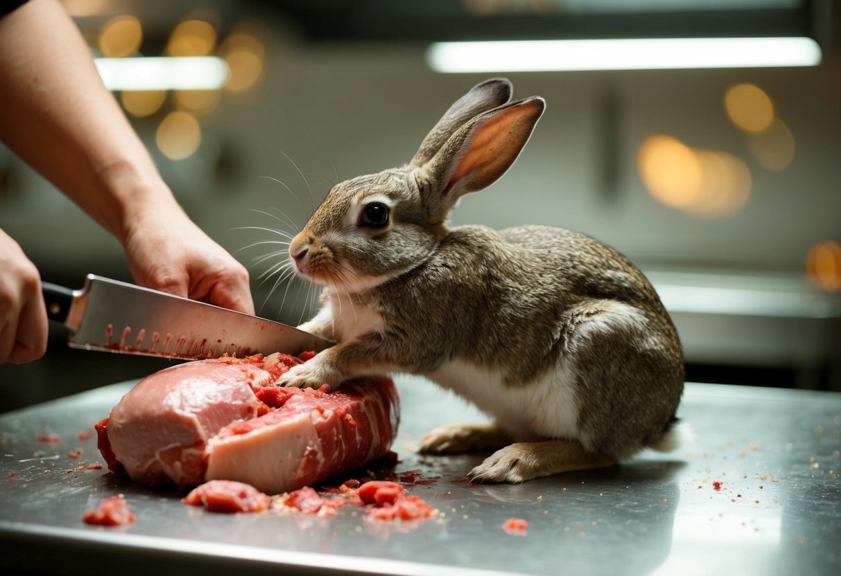 A rabbit being butchered for meat