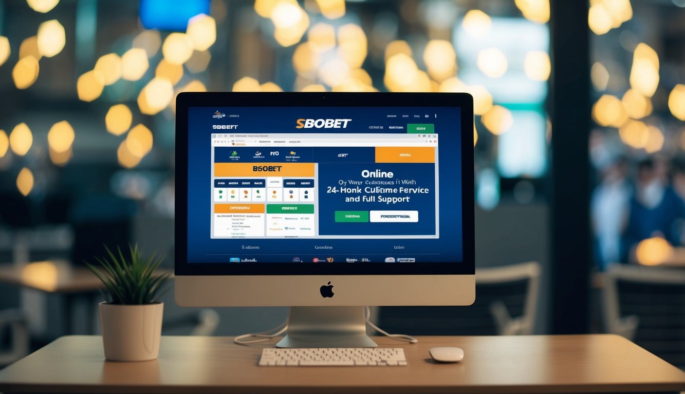 Sebuah layar komputer menampilkan SBOBET online dengan layanan pelanggan 24 jam dan dukungan penuh