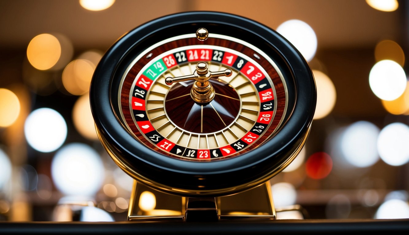 Roda roulette yang berputar dengan slot bernomor dan sebuah bola kecil