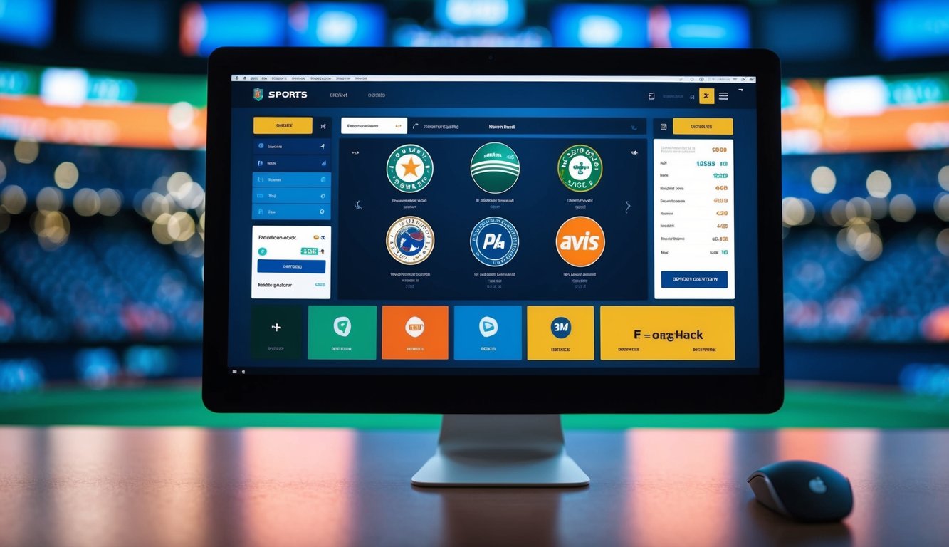 Sebuah layar komputer dengan logo olahraga, odds taruhan, dan antarmuka pembayaran digital