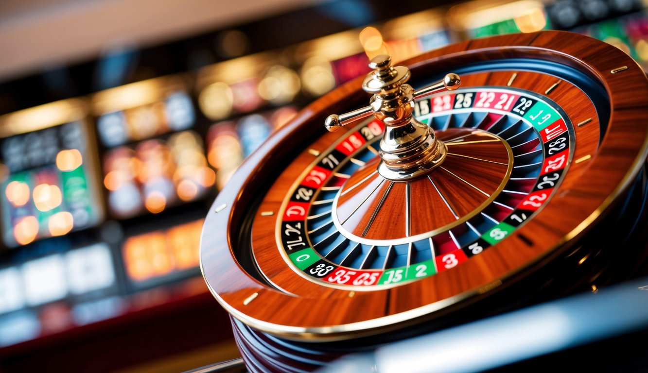 Roda roulette online yang berputar dengan slot bernomor berwarna-warni