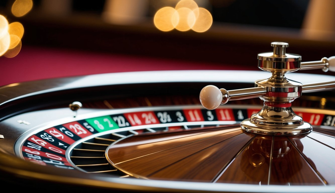 Roda roulette yang berputar dengan slot bernomor dan sebuah bola putih kecil