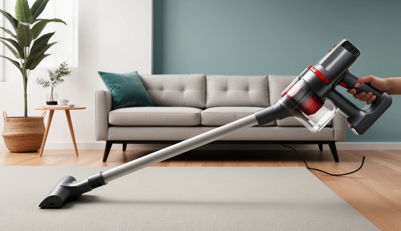 Un aspirateur balai sans fil élégant et moderne conçu pour un confort ergonomique et une maniabilité facile.