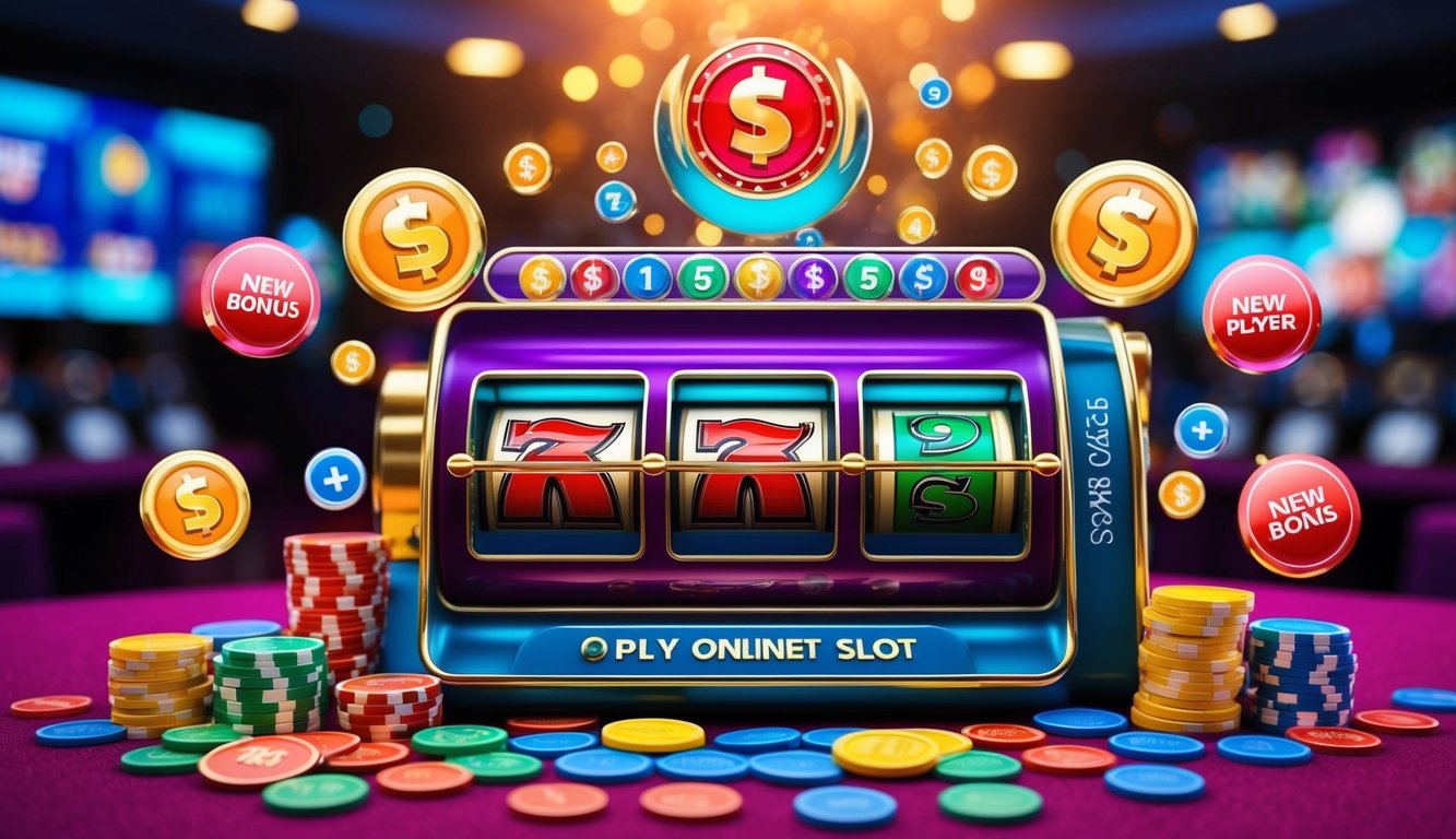 Mesin slot online yang hidup dikelilingi oleh simbol bonus berwarna-warni dan tawaran promosi menarik untuk pemain baru