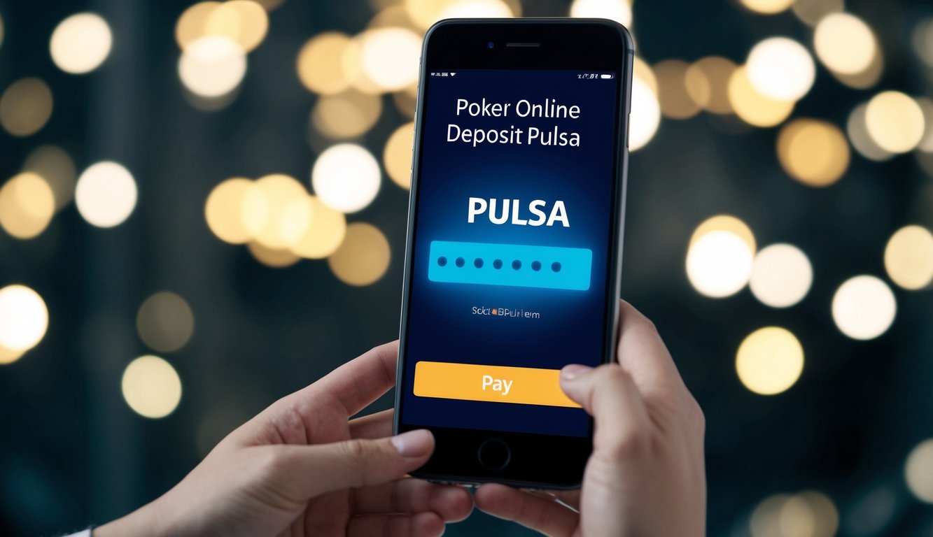 Sebuah perangkat digital yang menampilkan transaksi deposit pulsa poker online dengan bilah sinyal berdenyut yang menunjukkan pembayaran berhasil