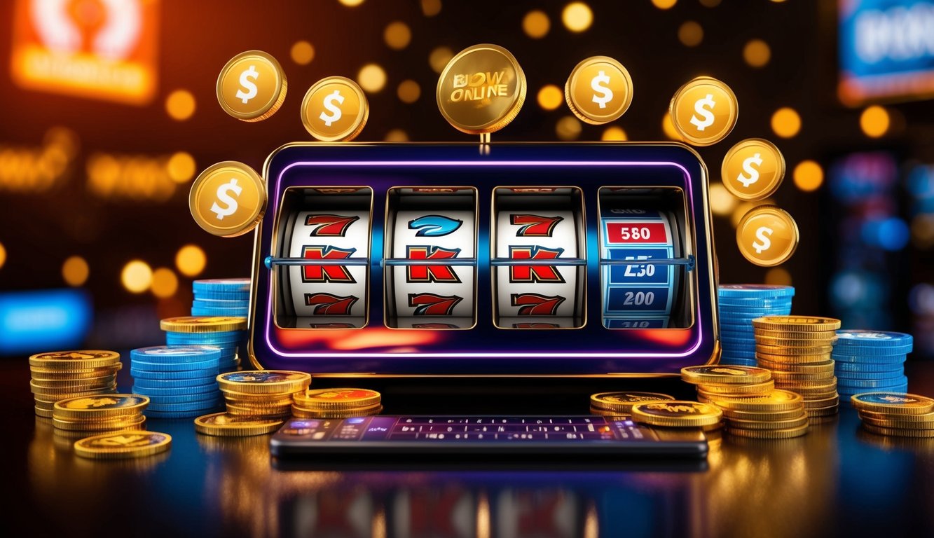 Mesin slot online yang hidup dikelilingi oleh simbol bonus yang bersinar dan tawaran promosi eksklusif