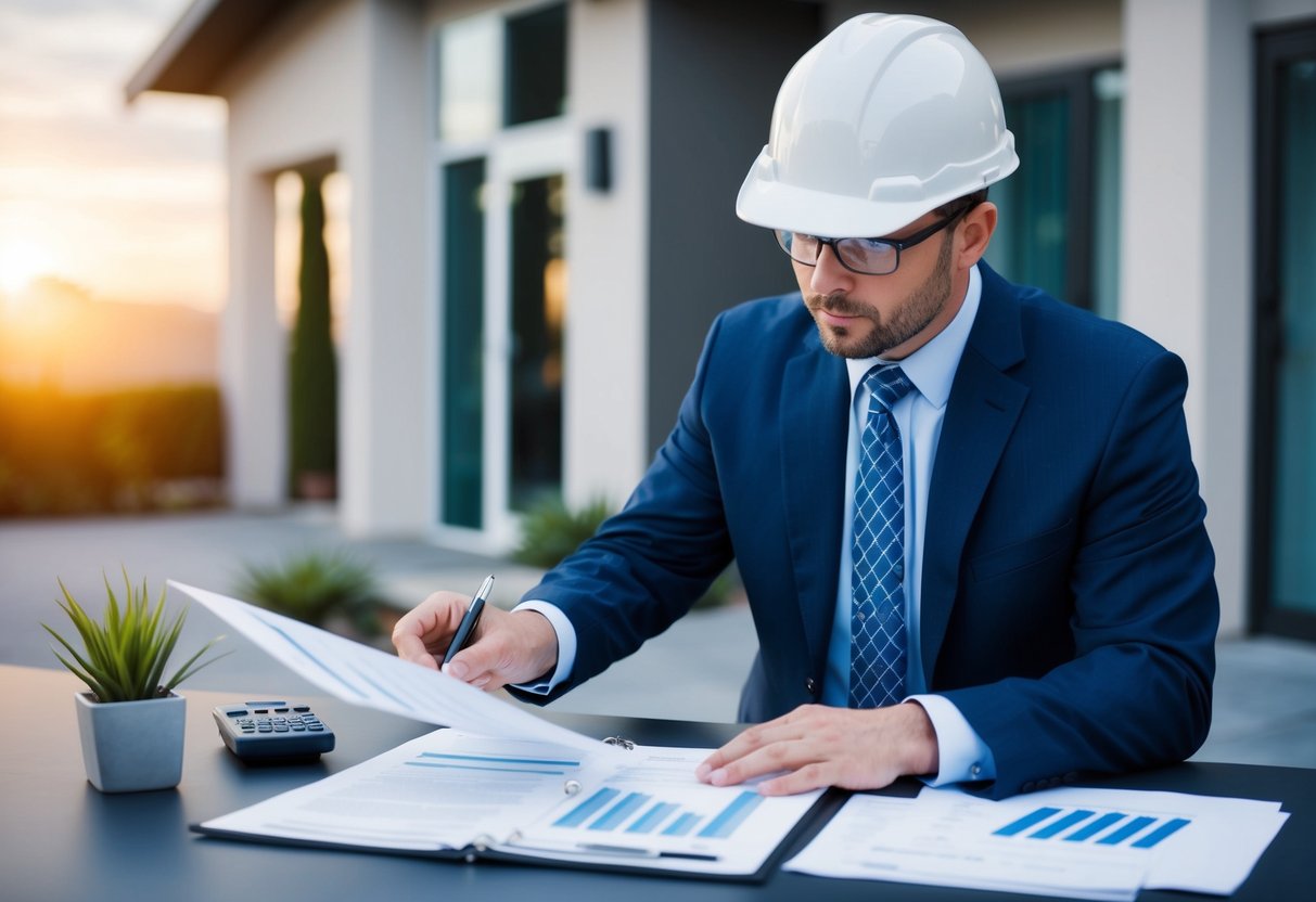 A commercial real estate appraiser meticulously inspects a property, referencing professional standards and guidelines, ensuring compliance in California