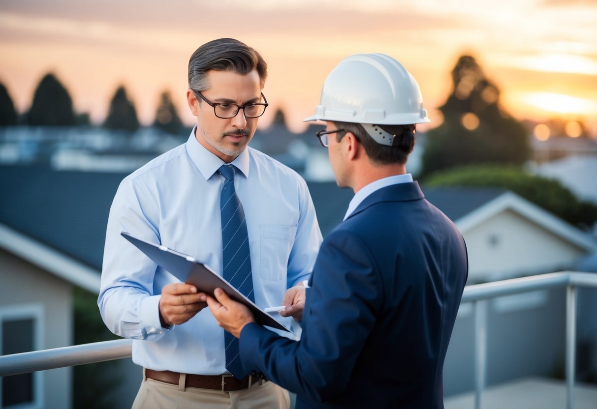 A California commercial real estate appraiser meticulously inspects a property, referring to industry standards and regulations