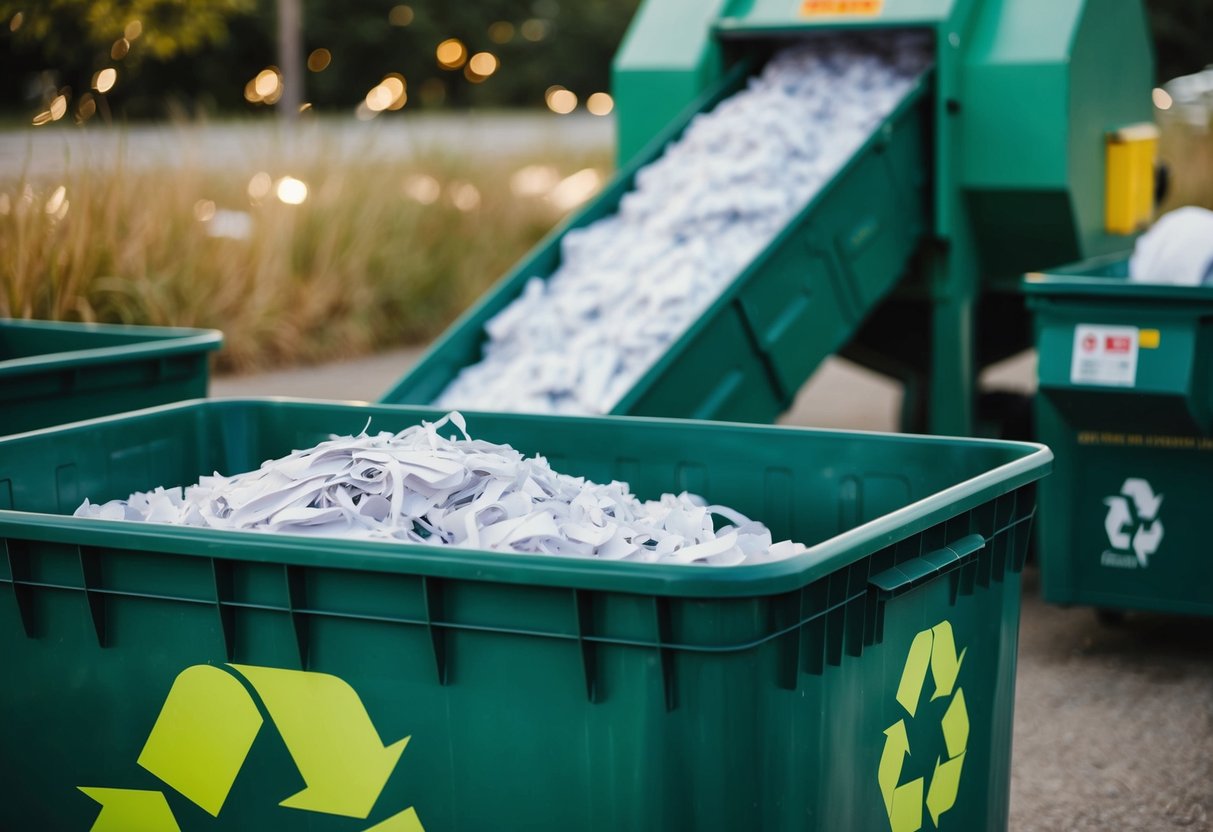 A local recycling center processes paper shredding for sustainable disposal