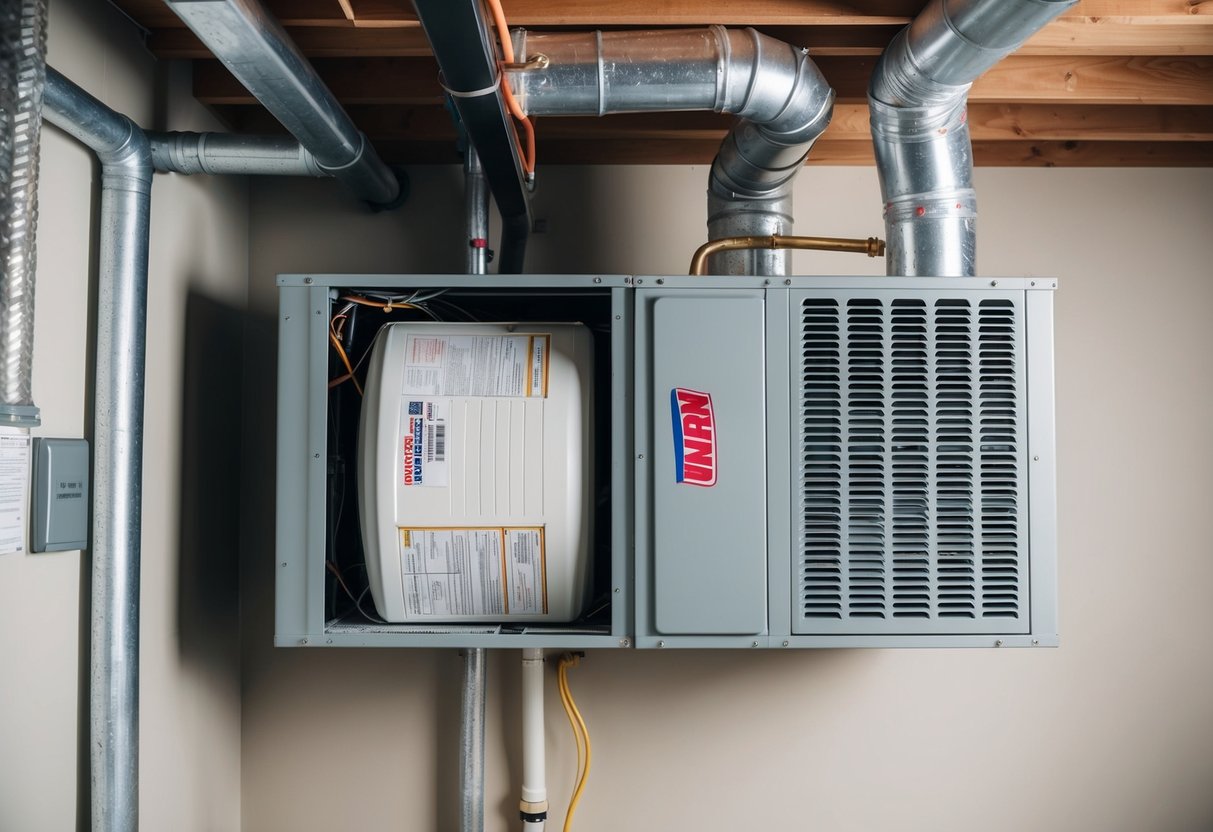 An air handler being properly installed in a mechanical room with clear labeling and proper insulation