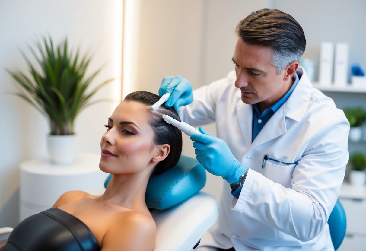 A doctor performing PRP hair treatment on a patient in a modern clinic in Atlanta