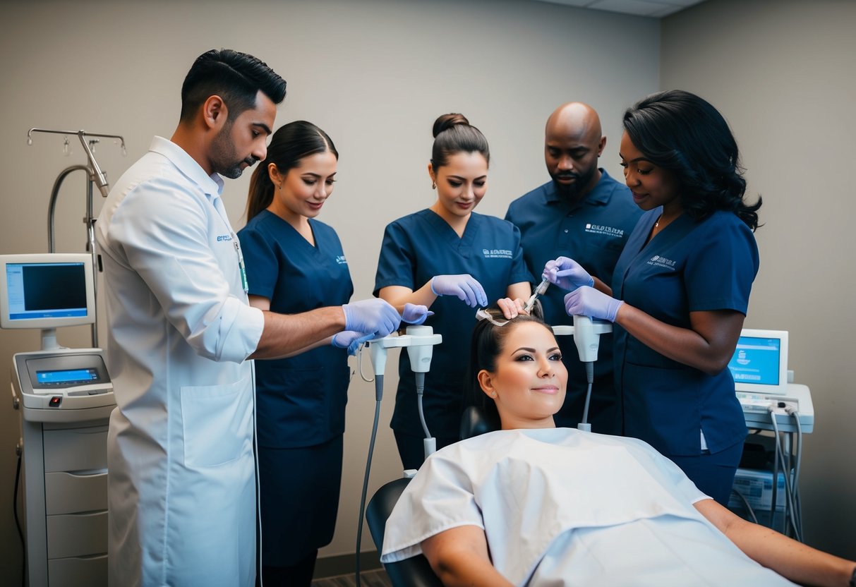 A clinic in Atlanta with PRP hair treatment equipment and staff preparing for a procedure