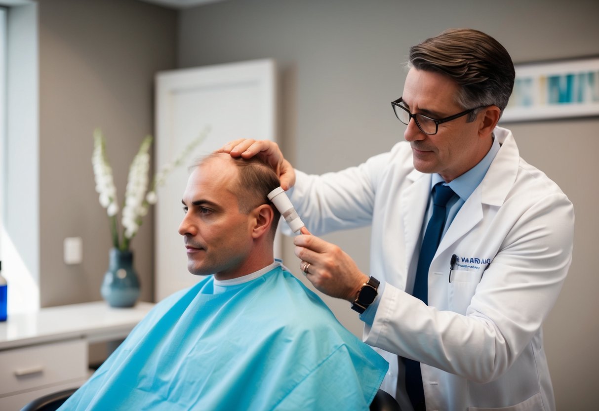 A doctor preparing a PRP hair treatment in a modern Atlanta clinic