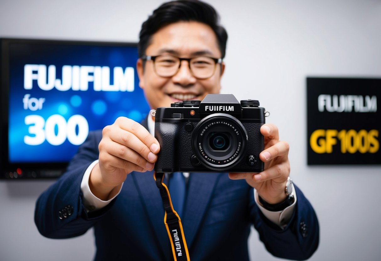 A person trading in a camera for a Fujifilm GFX100S at a promotional event